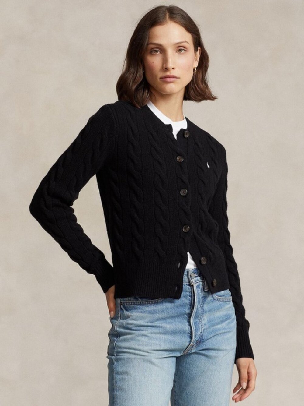 Polo Ralph Lauren Cable-Knit Wool-Cashmere Cardigan In Polo Black, XS